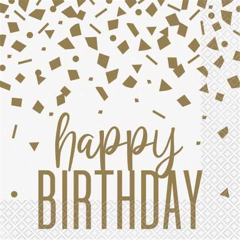 16PK CONFETTI GOLD BIRTHDAY NAPKINS
