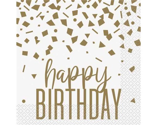 16PK CONFETTI GOLD BIRTHDAY NAPKINS