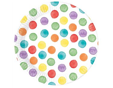 8PK 23cm MULTICOLORWATER DOTS PAPER PLATES
