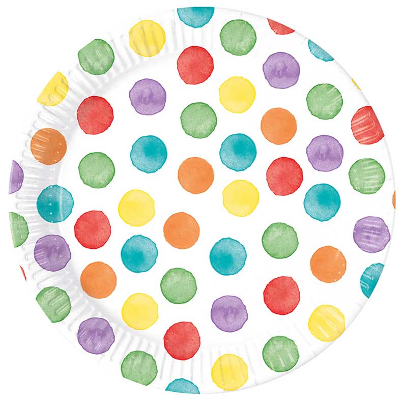8PK 23cm MULTICOLORWATER DOTS PAPER PLATES