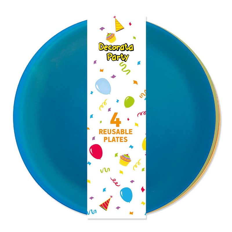 4PK 21cm 4ASST MULTICOLORWATER DOTS REUSABLE PLATES