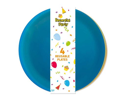 4PK 21cm 4ASST MULTICOLORWATER DOTS REUSABLE PLATES