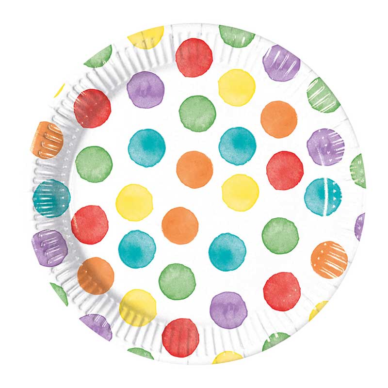 8PK 20cm MULTICOLORWATER PAPER PLATES