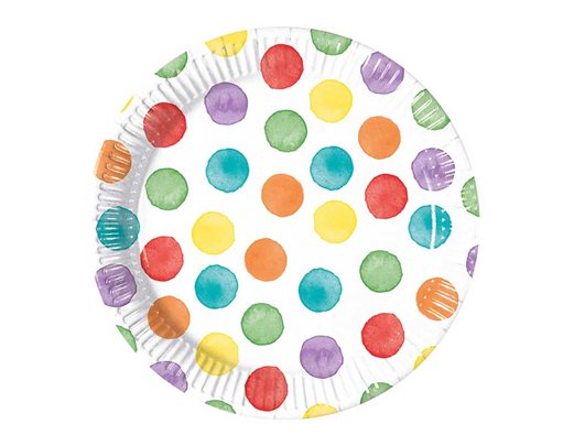8PK 20cm MULTICOLORWATER PAPER PLATES