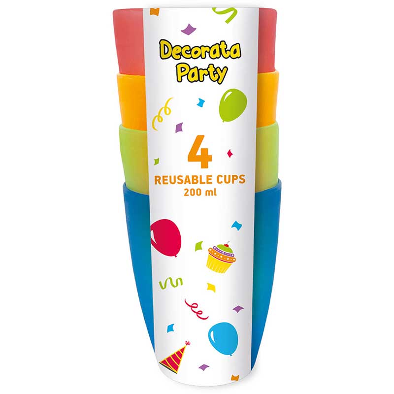 4PK 220ml MULTICOLORWATER DOTS REUSABLE CUPS