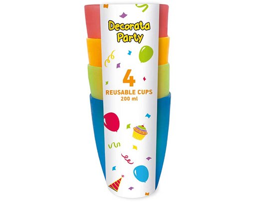 4PK 220ml MULTICOLORWATER DOTS REUSABLE CUPS