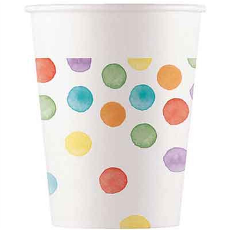 8PK 200ml MULTICOLORWATER DOTS PAPER CUPS