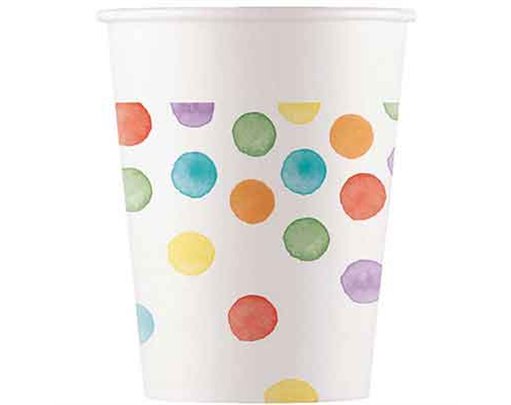 8PK 200ml MULTICOLORWATER DOTS PAPER CUPS