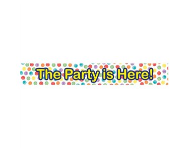 3PK MULTICOLORWATER DOTS "THE PARTY IS HERE" BANNER