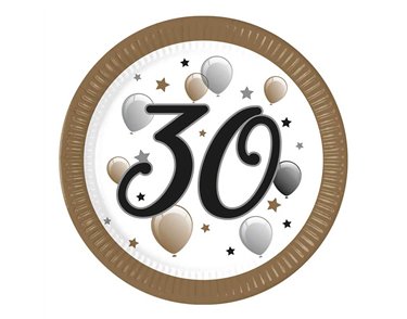8PK 23cm MILESTONE "30" PAPER PLATES