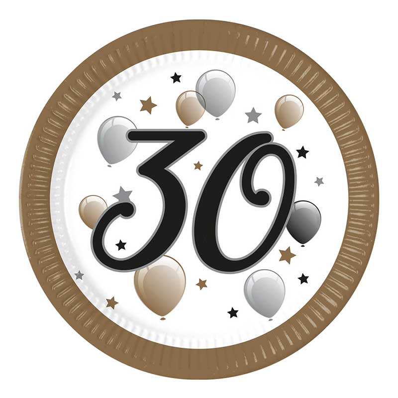 8PK 23cm MILESTONE "30" PAPER PLATES