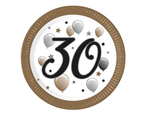 8PK 23cm MILESTONE "30" PAPER PLATES