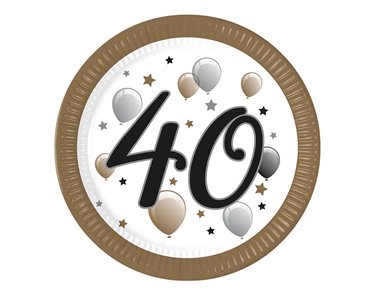 8PK 23cm MILESTONE "40" PAPER PLATES