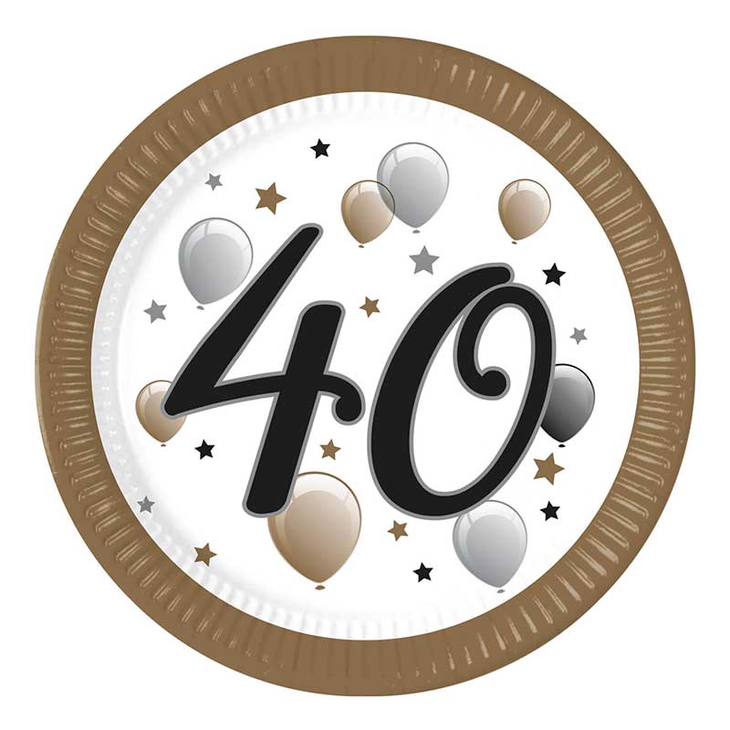 8PK 23cm MILESTONE "40" PAPER PLATES
