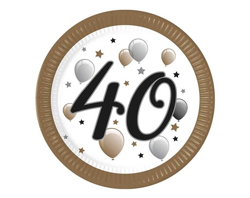 8PK 23cm MILESTONE "40" PAPER PLATES