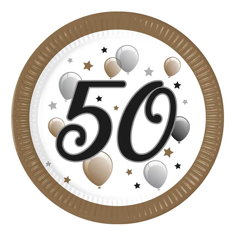 8PK 23cm MILESTONE "50" PAPER PLATES
