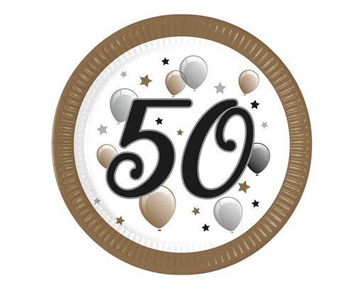 8PK 23cm MILESTONE "50" PAPER PLATES