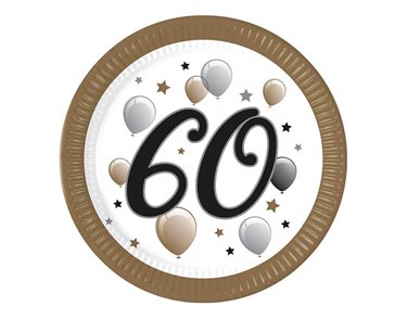 8PK 23cm MILESTONE "60" PAPER PLATES