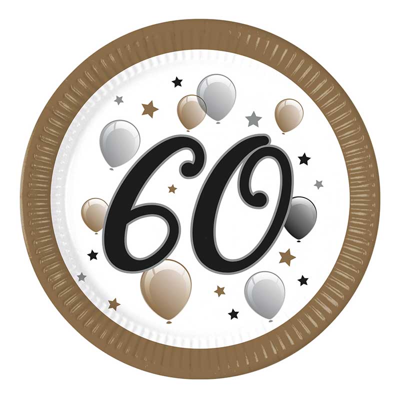 8PK 23cm MILESTONE "60" PAPER PLATES
