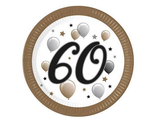 8PK 23cm MILESTONE "60" PAPER PLATES