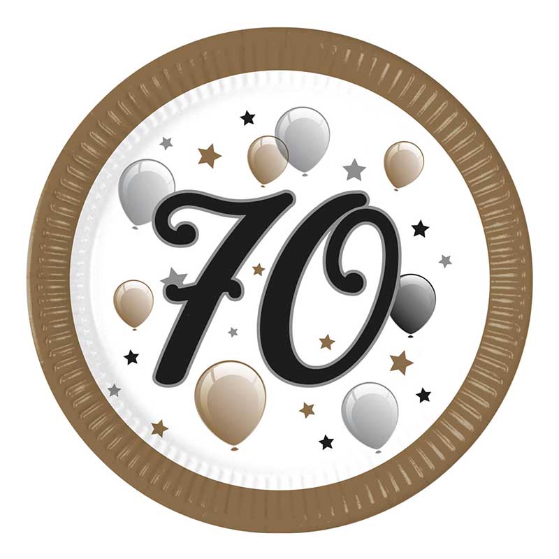 8PK 23cm MILESTONE "70" PAPER PLATES