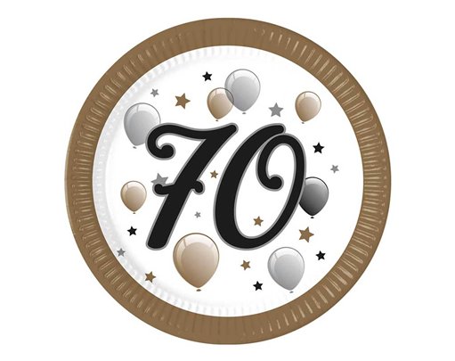 8PK 23cm MILESTONE "70" PAPER PLATES