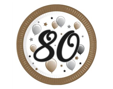 8PK 23cm MILESTONE "80" PAPER PLATES