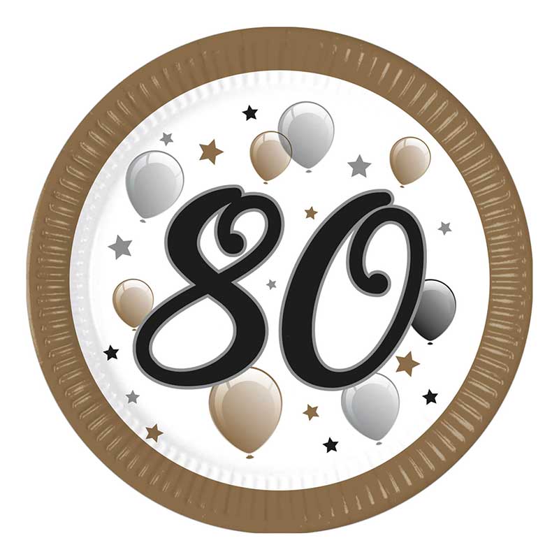 8PK 23cm MILESTONE "80" PAPER PLATES