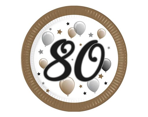 8PK 23cm MILESTONE "80" PAPER PLATES