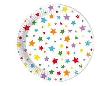 8PK 23cm MULTICOLOUR BRIGHT STARS PAPER PLATES