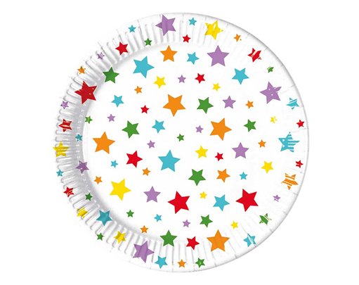 8PK 23cm MULTICOLOUR BRIGHT STARS PAPER PLATES