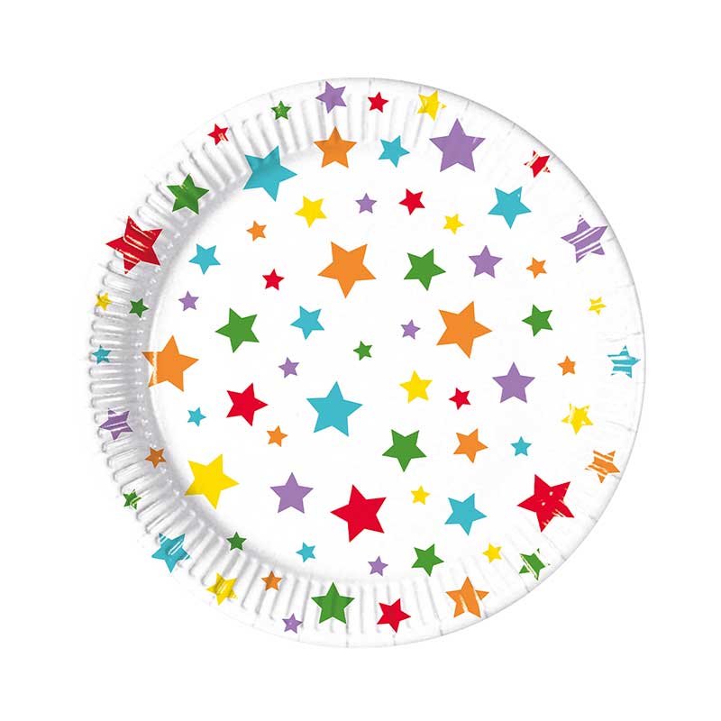 8PK 20cm MULTICOLOUR BRIGHT STARS PAPER PLATES
