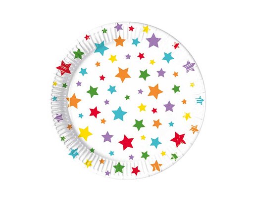 8PK 20cm MULTICOLOUR BRIGHT STARS PAPER PLATES