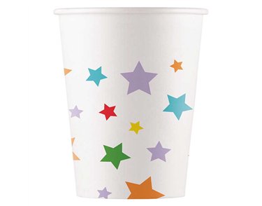 8PK 200ml MULTICOLOUR BRIGHT STARS PAPER CUPS