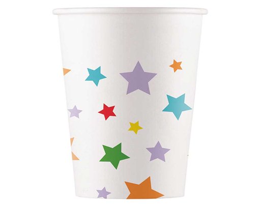 8PK 200ml MULTICOLOUR BRIGHT STARS PAPER CUPS