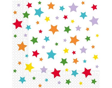 20PK 33cm MULTICOLOUR BRIGHT STARS PAPER NAPKINS