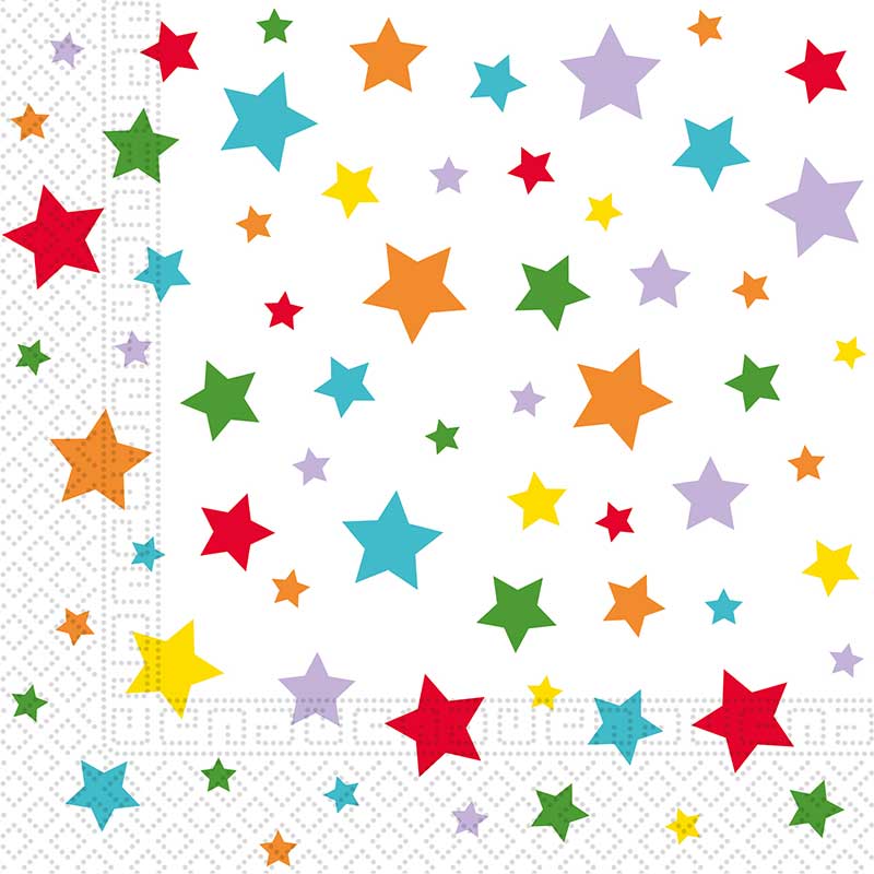 20PK 33cm MULTICOLOUR BRIGHT STARS PAPER NAPKINS