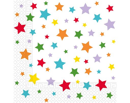 20PK 33cm MULTICOLOUR BRIGHT STARS PAPER NAPKINS