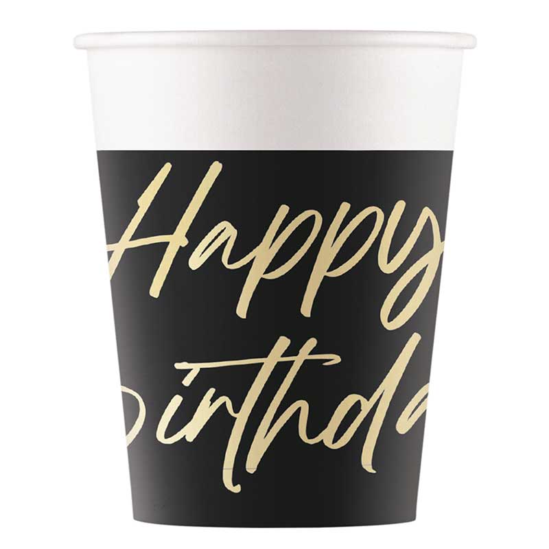 8PK 200ml ELEGANT HAPPY BIRTHDAY PAPER CUPS