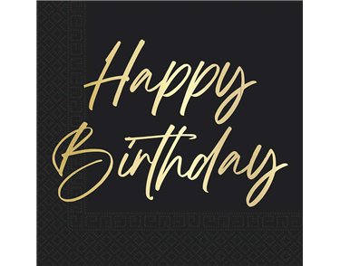 20PK 33cm ELEGANT HAPPY BIRTHDAY NAPKINS