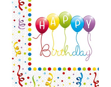 20PK 33cm HAPPY BIRTHDAY STREAMERS PAPER NAPKINS
