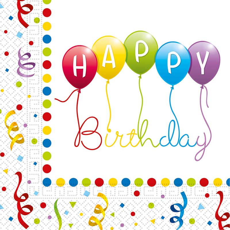 20PK 33cm HAPPY BIRTHDAY STREAMERS PAPER NAPKINS