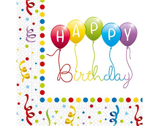 20PK 33cm HAPPY BIRTHDAY STREAMERS PAPER NAPKINS