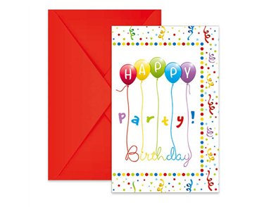 6PK HAPPY BIRTHDAY STREAMERS INVITATIONS & ENVELOPES