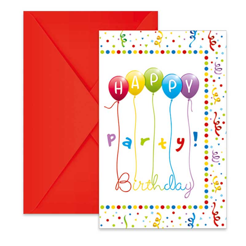 6PK HAPPY BIRTHDAY STREAMERS INVITATIONS & ENVELOPES
