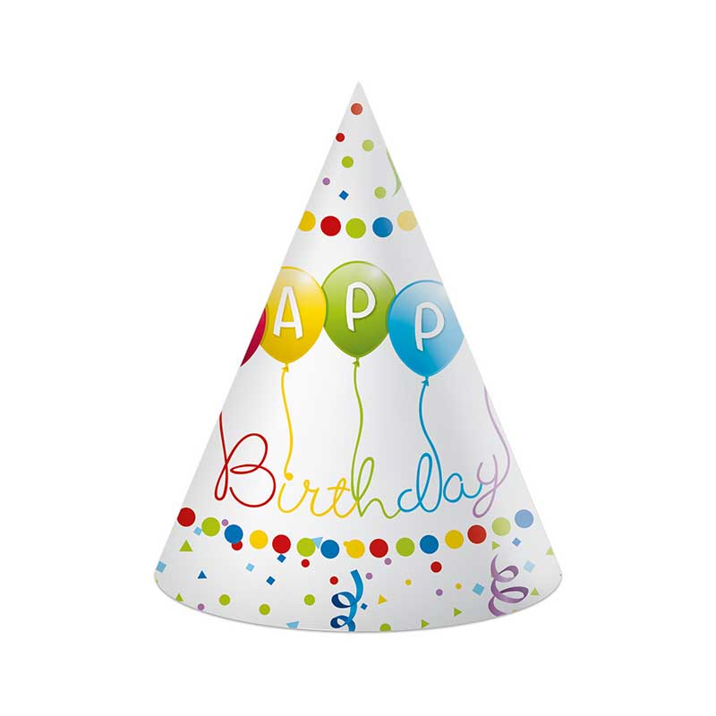6PK HAPPY BIRTHDAY STREAMERS PAPER HATS
