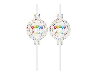 4PK  HAPPY BIRTHDAY STREAMERS PAPER DRINKING STRAWS