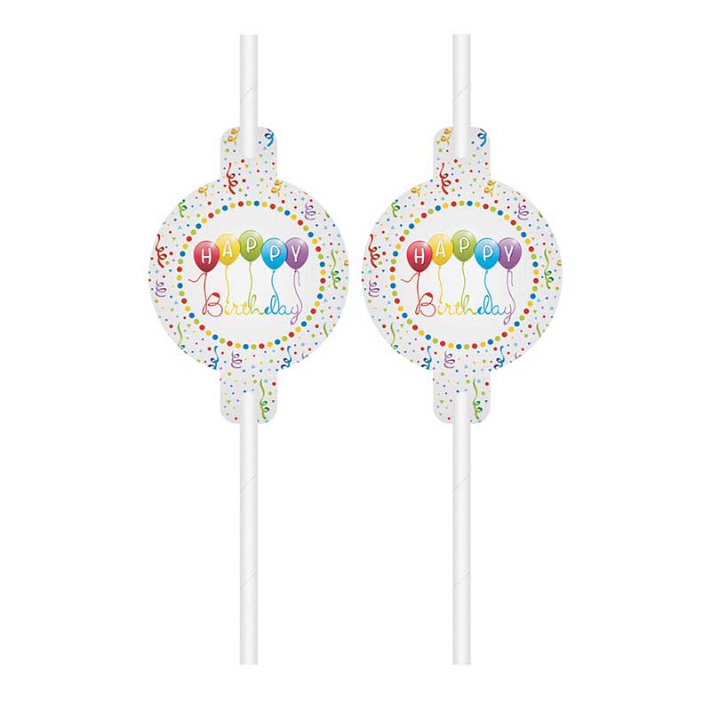 4PK  HAPPY BIRTHDAY STREAMERS PAPER DRINKING STRAWS