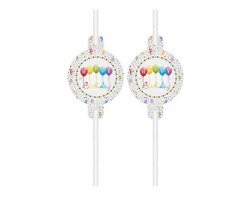 4PK  HAPPY BIRTHDAY STREAMERS PAPER DRINKING STRAWS