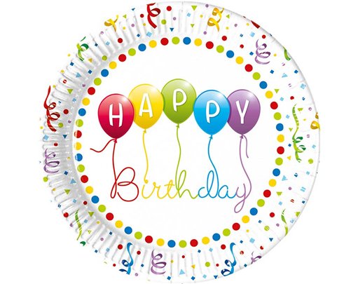 8PK 23cm HAPPY BIRTHDAY STREAMER PAPER PLATES